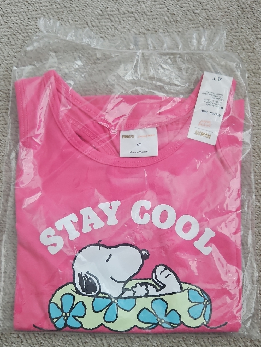 Jumping Beans Peanuts Stay Cool Snoopy Pink Kids Tee - 4T